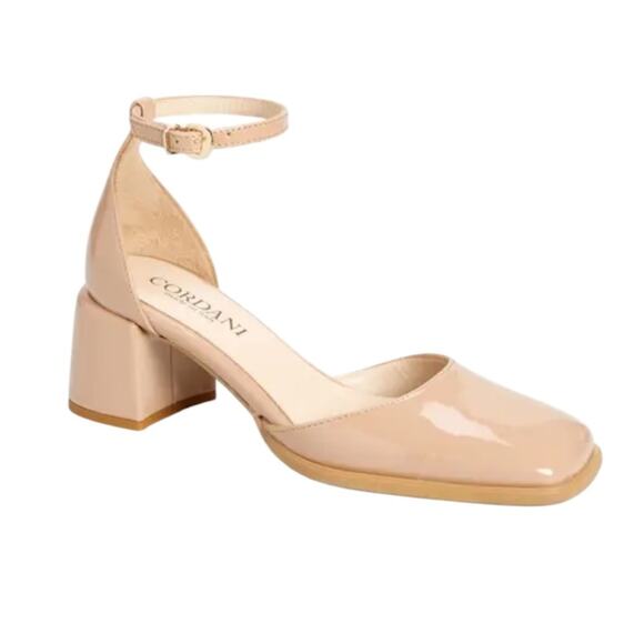 NWOT CORDANI Nida Square Toe Pump in Nude Patent - Sz 9 - Picture 1 of 7